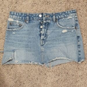 Zara Light Blue Distressed Jean Skirt
